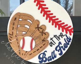 Baseball Front Door Sign: 3D Wooden Baseball Glove Porch Decor