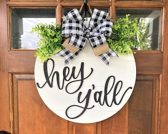 Hey Y'all Door Hanger: 18" Shiplap Welcome Sign