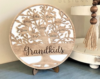 Custom Laser Engraved Family Tree Sign: Personalized Grandparents Gift