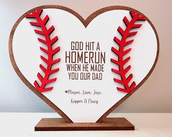Personalized Baseball Dad Gift: Engraved Maple Heart, Father's Day