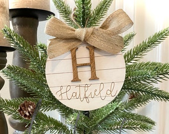 Shiplap Initial Christmas Ornament, Rustic Monogram Christmas Ornament, Last Name Christmas Ornament, Our First Christmas, Secret Santa Gift