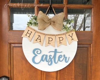 Happy Easter Door Hanger: 3D Wooden Spring Sign