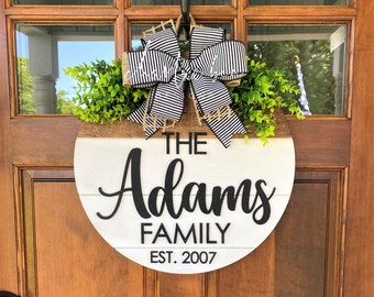 Personalized Last Name Door Hanger, Rustic Farmhouse Sign, Shiplap Sign, Established Sign, Personalized Wedding Gift