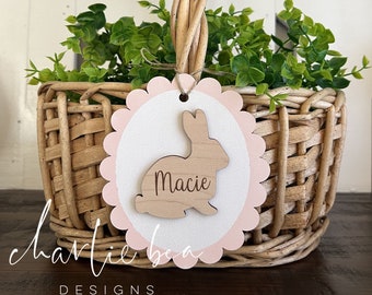 Personalized Easter Basket Tag: Rustic Scalloped Bunny Name Tag