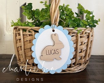 Personalized Easter Basket Tag: Bunny Name, Scalloped Rustic Decor