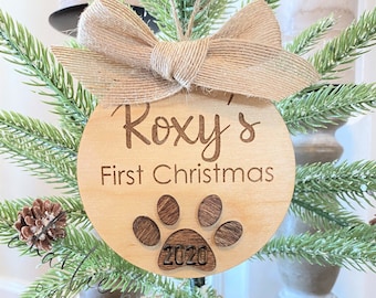Pet's First Christmas Ornament, Personalized Pet Ornament, Wooden Ornament, 3D Wooden Ornament, Pawprint Ornament