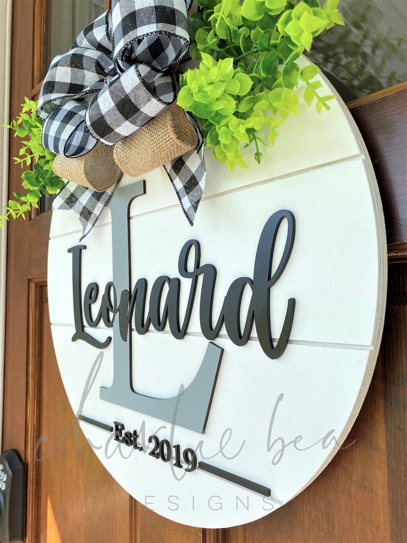 Shiplap Last Name Door Hanger Initial Door Sign Farmhouse Etsy