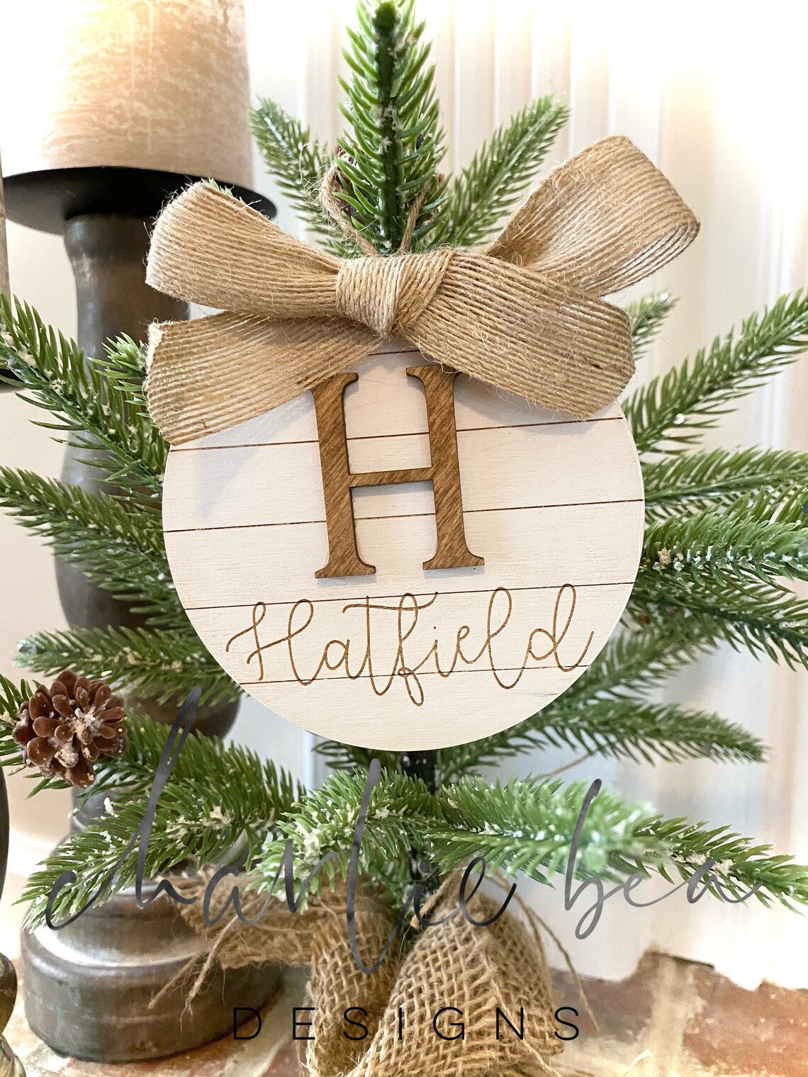 Shiplap Initial Christmas Ornament Rustic Monogram Christmas Etsy