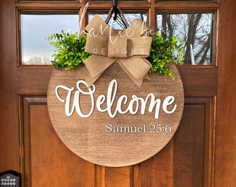 Welcome Samuel 25:6 3D Wooden Door Hanger