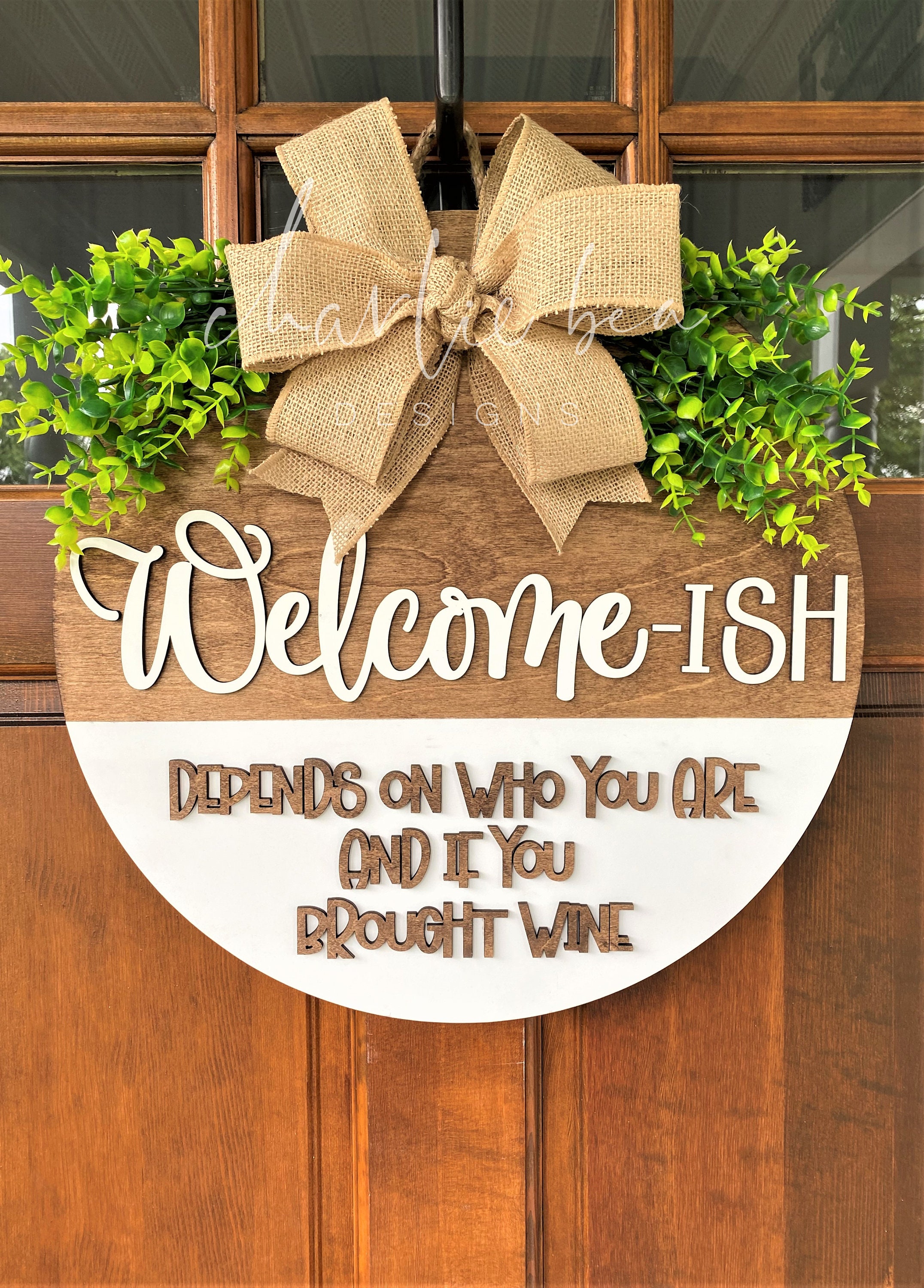 Welcome-ish Front Door Sign: Hope You Brought Wine, Shiplap Wood Decor ...