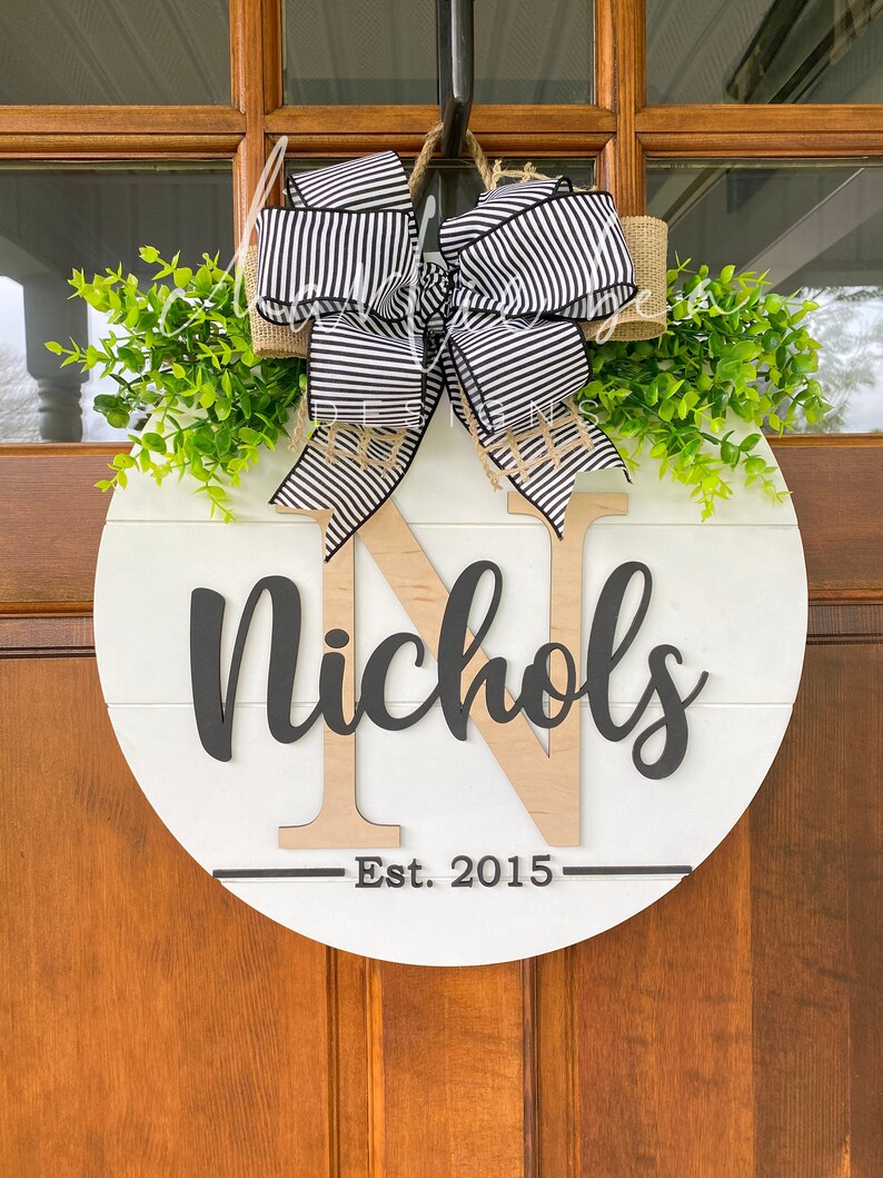 Shiplap Last Name Door Hanger Initial Door Sign Farmhouse Etsy