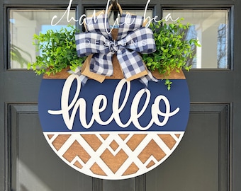 3D Hello Wooden Door Hanger, Lattice Design, 18 inch