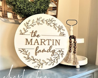 Personalized Last Name Sign: 3D Laser Cut Wood, Farmhouse Decor