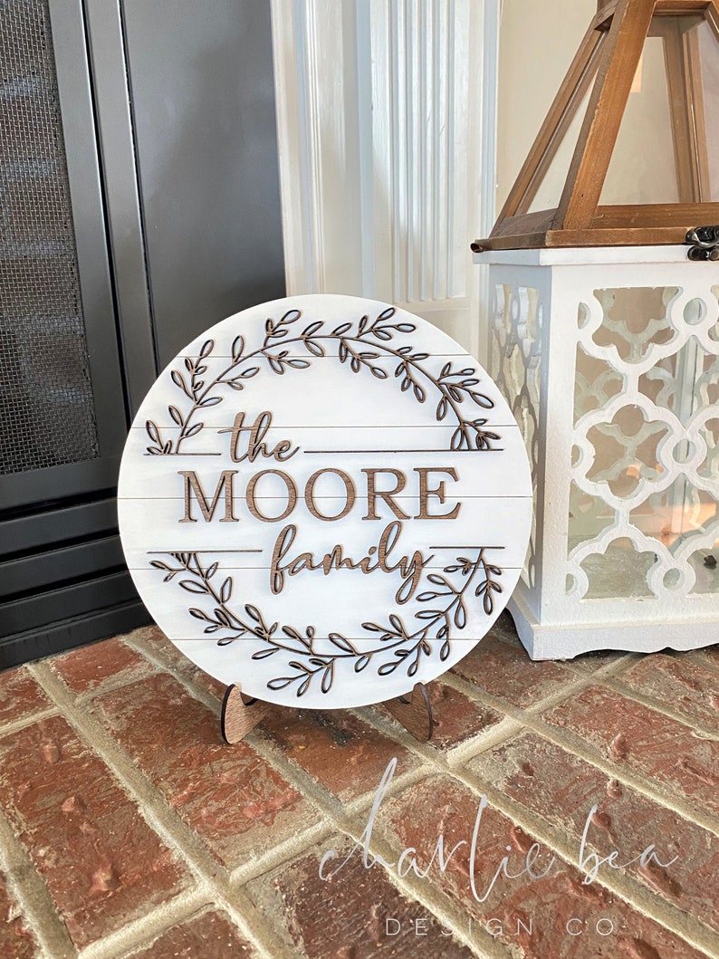 Pictured is the 10.5" Sign in White with Stained Design.