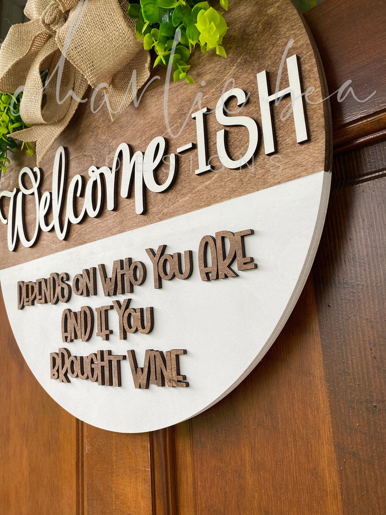 Welcome-ish Front Door Sign: Hope You Brought Wine, Shiplap Wood Decor ...
