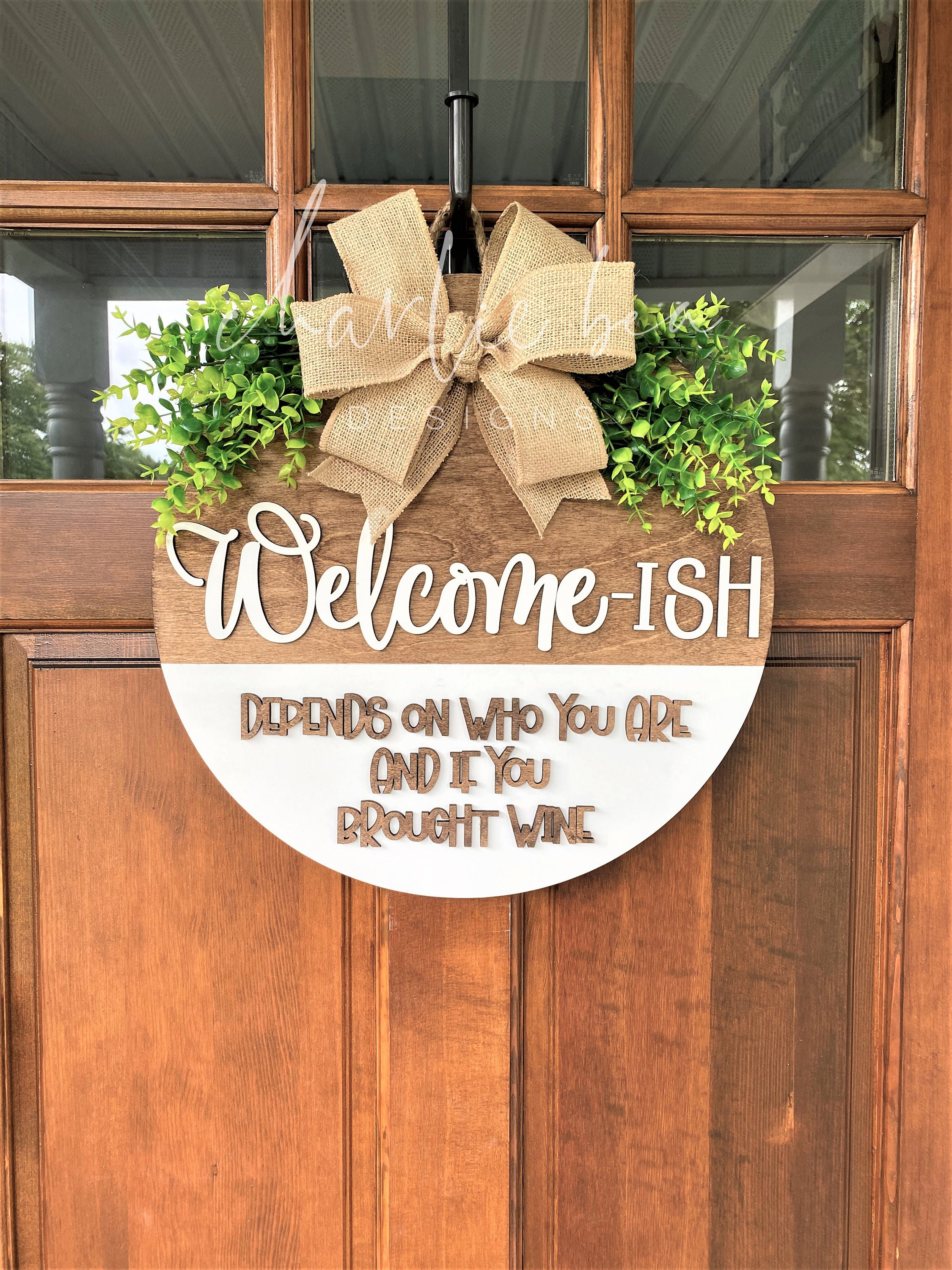 Welcome-ish Front Door Sign: Hope You Brought Wine, Shiplap Wood Decor ...