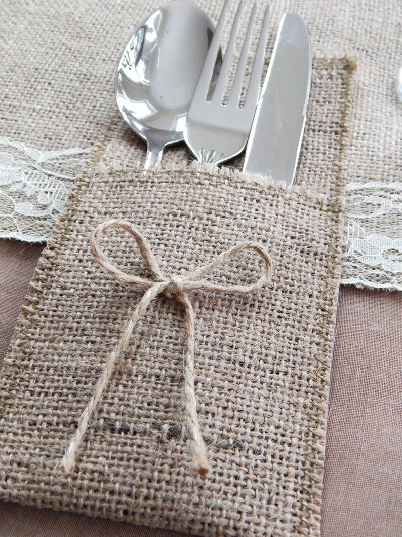 Rustic Burlap Cutlery Holders Rustic Wedding Table Cutlery Etsy