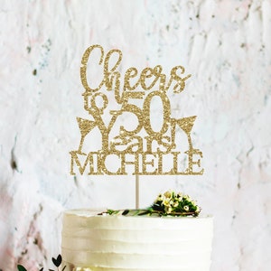 50th cake topper 50 cake topper custom name cake topper personalized cake topper birthday cake topper 50th birthday decor gold cake topper