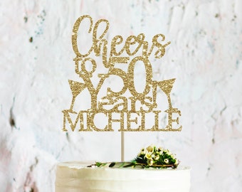 50th cake topper 50 cake topper custom name cake topper personalized cake topper birthday cake topper 50th birthday decor gold cake topper