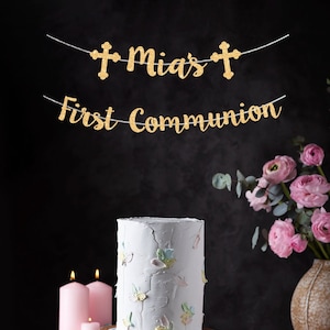First communion custom banner personalized communion banner communion decor communion gold banner god bless banner communion sign