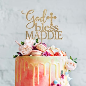 Baptism cake topper god bless cake topper first communion gold cake topper baptism decoration baptism topper personalized topper