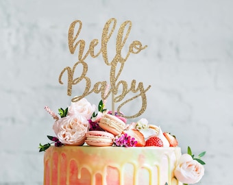 Hello baby cake topper baby shower gold cake topper gender reveal topper baby shower decoration baby shower decor gender reveal decor