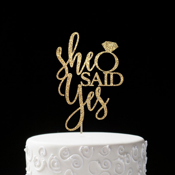 She said yes cake topper bridal shower gold cake topper bachelorette party decoration bachelorette party engagement party decoration
