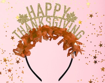Pair of Gold Glitter Thankful Thanksgiving Headband Gobble Up Creativity: The Perfect Turkey Headband Craft for  main image 3