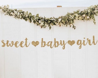 Girl baby shower gold banner baby shower girl baby shower banner baby shower decor baby decorations sweet baby girl baby shower sign