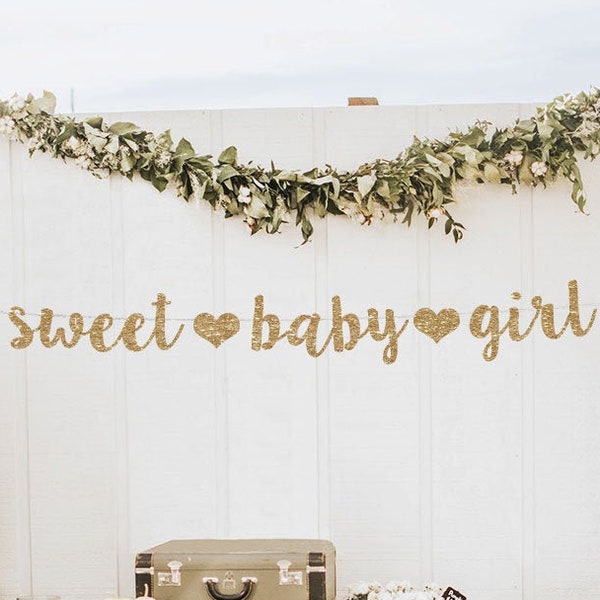 Girl baby shower gold banner baby shower girl baby shower banner baby shower decor baby decorations sweet baby girl baby shower sign