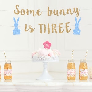 Bunny theme birthday party bunny birthday banner 3rd birthday party decorations 3rd birthday banner some bunny is three birthday banner boy