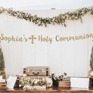 god bless banner First Holy Communion banner gold communion decor Mi primera comunion banner communion banner first communion banner