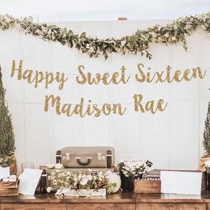 Happy sweet 16 banner 16th birthday banner personalized 16 banner custom sweet 16 gold banner sweet 16 decor 16 decorations 16 party decor