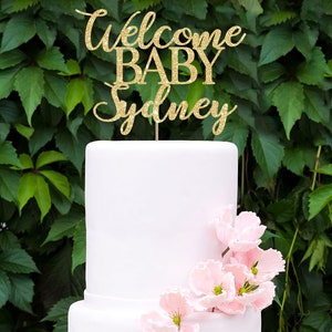 Baby shower cake topper welcome baby gold cake topper baby shower topper welcome baby topper custom cake topper baby shower decor