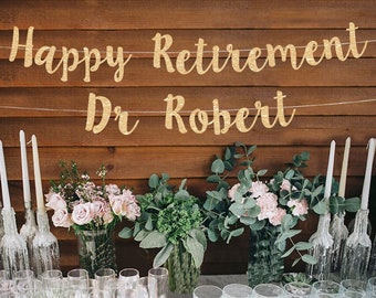Happy retirement banner custom retirement banner retirement party decoration retirement gift retirement gold banner retirement sign