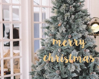 Merry Christmas banner Christmas tree party banner gold Christmas sign happy holidays holiday banner Christmas decoration Christmas decor