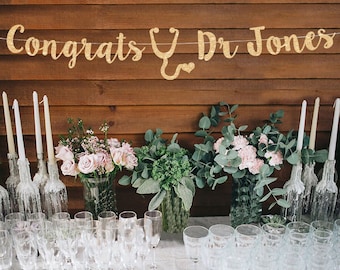 Doctor graduation banner medical school graduation party banner med school party decorations personalized banner doctor MD party banner