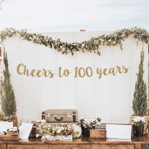 INNORU Happy 100th Birthday Banner - Gold Glitter Letters Bunting - Double Sided Party Decorations