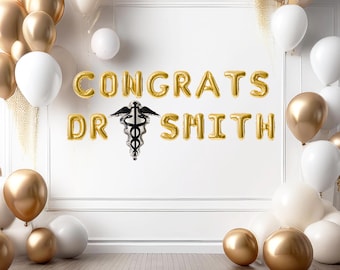 Congrats doctor graduation balloon banner personalized congrats dr banner graduation balloons med school graduation party decorations