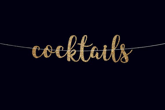 Cocktails party banner wedding banner gold glitter party decorations birthday banner cocktail party decor bridal shower cocktail bar sign
