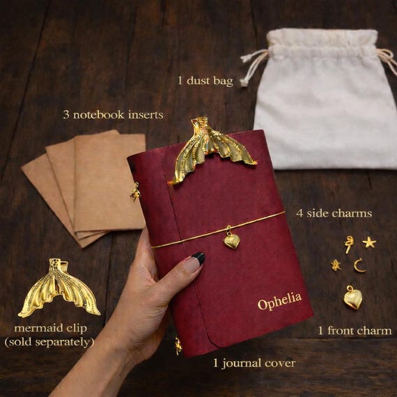 Leather Journal Cover A6 A5 Trifold Journal with Charms and Inserts Refillable Traveler’s Journal Organizer Planner Personalized Gift