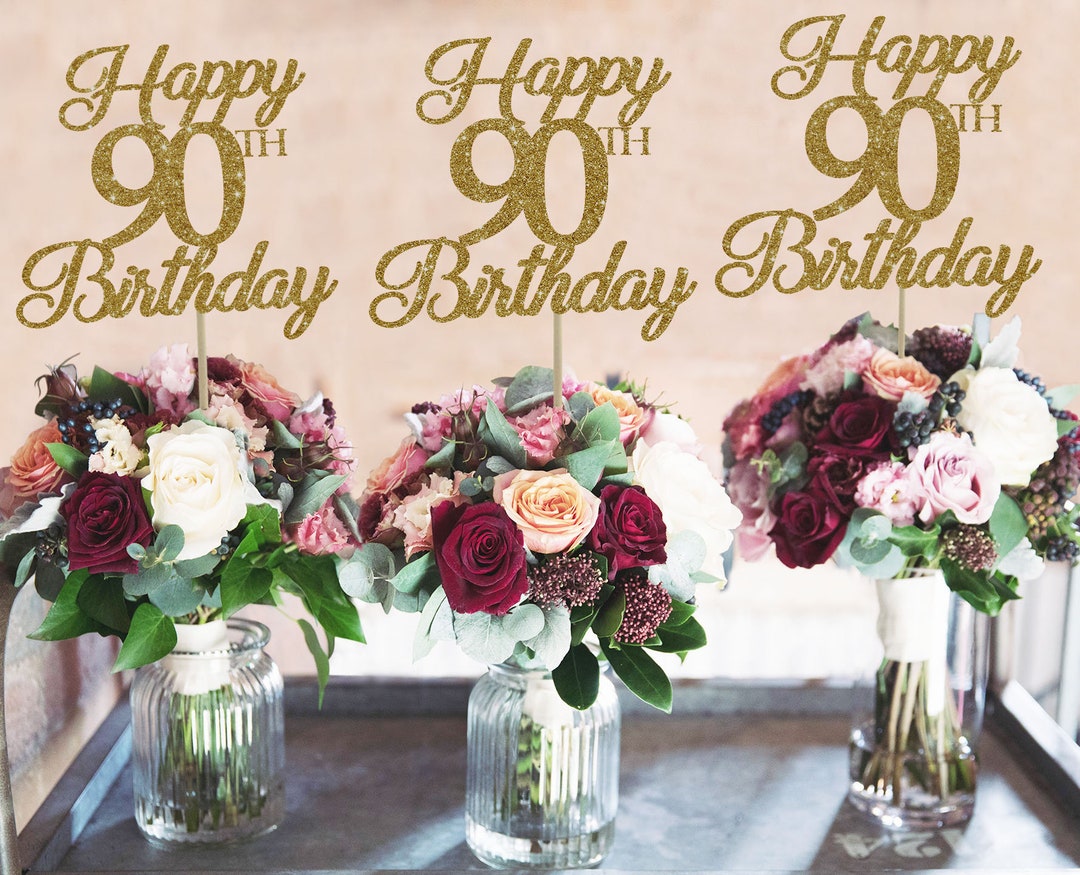 10-Pack Double-Sided Glitter 90th Birthday Centerpiece Sticks – Table & Cake Topper Decor