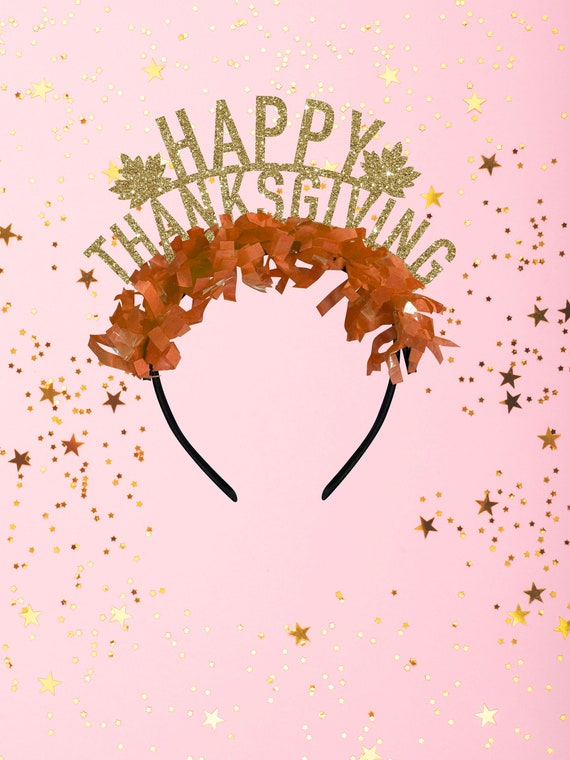 Pair of Gold Glitter Thankful Thanksgiving Headband Gobble Up Creativity: The Perfect Turkey Headband Craft for  main image 2