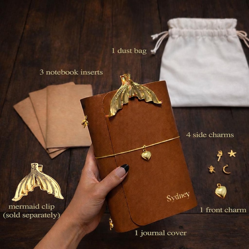 Leather Journal Cover A6 A5 Trifold Journal With Charms and Inserts ...