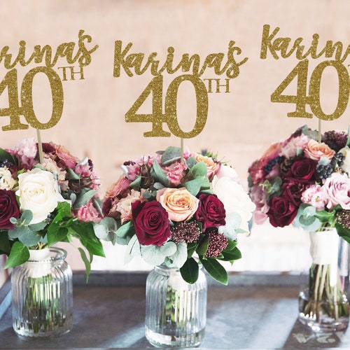 10-Pack Double Sided Glitter 40th Birthday Centerpiece Sticks - Rose Gold Table Toppers For Anniversary & Party Decor - View #9