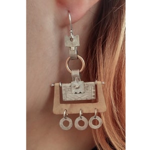 Western Modern Moroccan Style Silver & Goldfield, Large and Dangle Earrings, Gift: Woman, Anniversary, Mom, mother, Birthay, Her, loved Ones