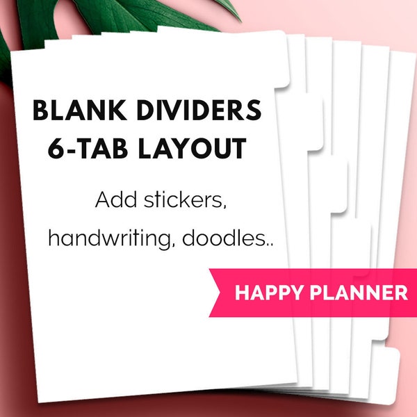 Divisores de Happy Planner en blanco, pestañas divisoras clásicas de Happy Planner, divisores en blanco de Happy Planner, pestañas divisoras de planificador de divisores imprimibles