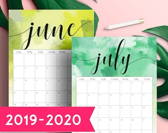 Wall Calendar 2020, Watercolor Calendar 2020, 2020 Printable Monthly Wall Calendar, 2020 Printable Calendar, 2020 Wall Planner PDF