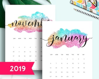 Wall Calendar 2019 Printable Calendar 2019 Monthly Calendar 2019 Calendar Printable 2019 Large Wall Calendar A3 A5 Desk Calendar 2019