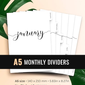 A5 Monthly Planner Dividers • Printable Tabbed Filofax Monthly Dividers A5 Monthly Planner Insert Printable Dividers A5 Monthly Tabs Filofax